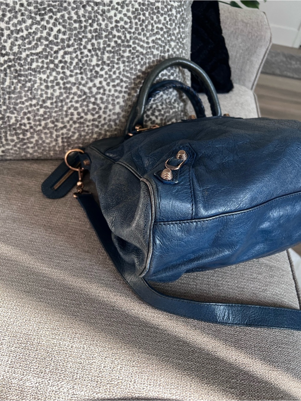Balenciaga Vintage Le City Velo Navy Blue Leather Satchel Bag - Picture 11 of 13